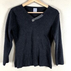 Laurie B Shirt Womens Small Grey Cotton V Neck Base Layer Staple Basic Normcore‎